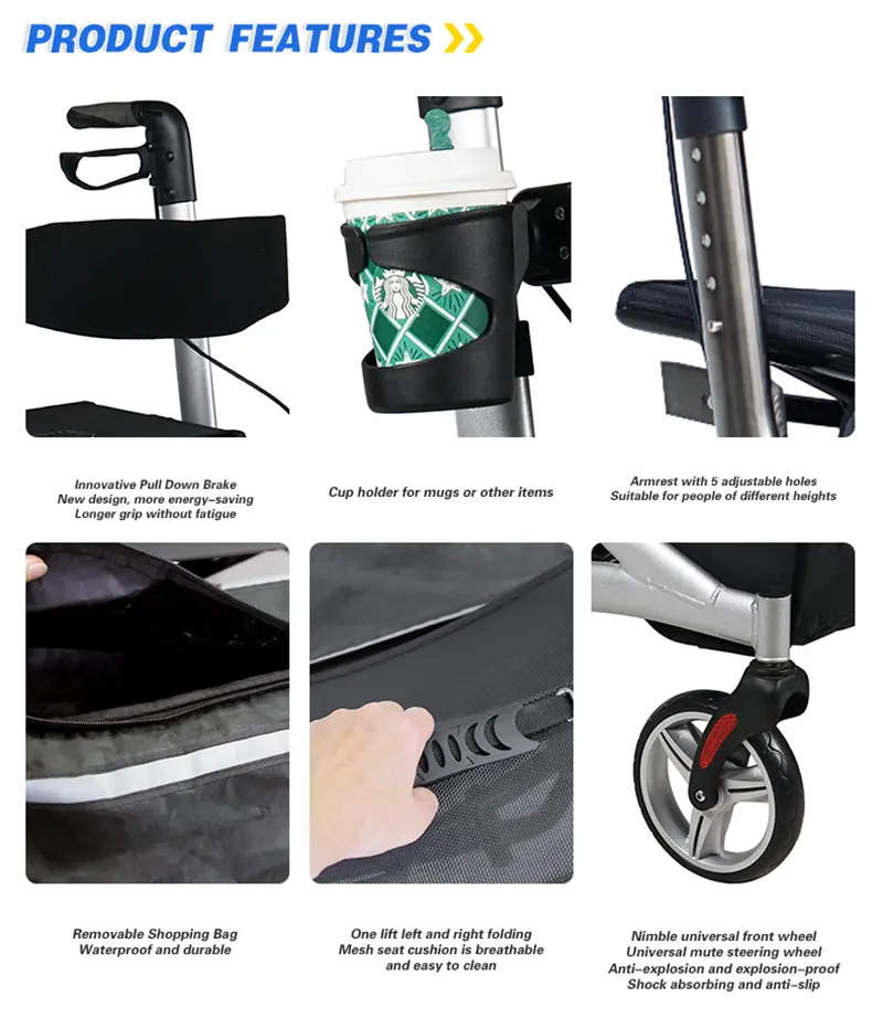 Heavy Duty Rollator Walker With Seat